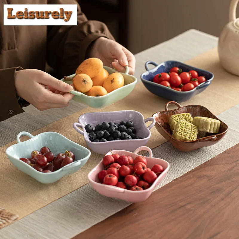 Auspicious Clouds Double Ear Fruit Dishes Vintage Pastry Plate Dry Fruit Serving Tray Household Plates For Food Tableware Gift