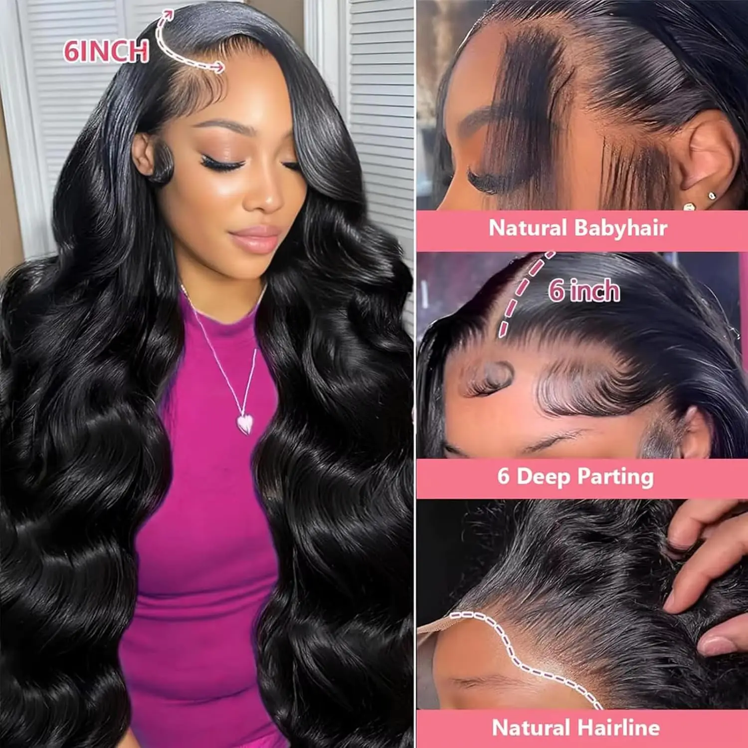 24Inch 13x6 Body Wave Lace Front Wigs Human Hair 200% Density 13x4 HD Transparent Lace Front Wigs for Women Glueless Frontal Wig