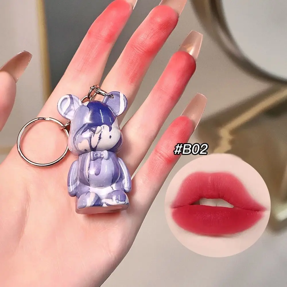 

Matte Lip Gloss Waterproof Bear Shaped with Key Chain Liquid Lipstick Long Lasting Non-stick Cup Makeup Cosmetic Lipstick Women