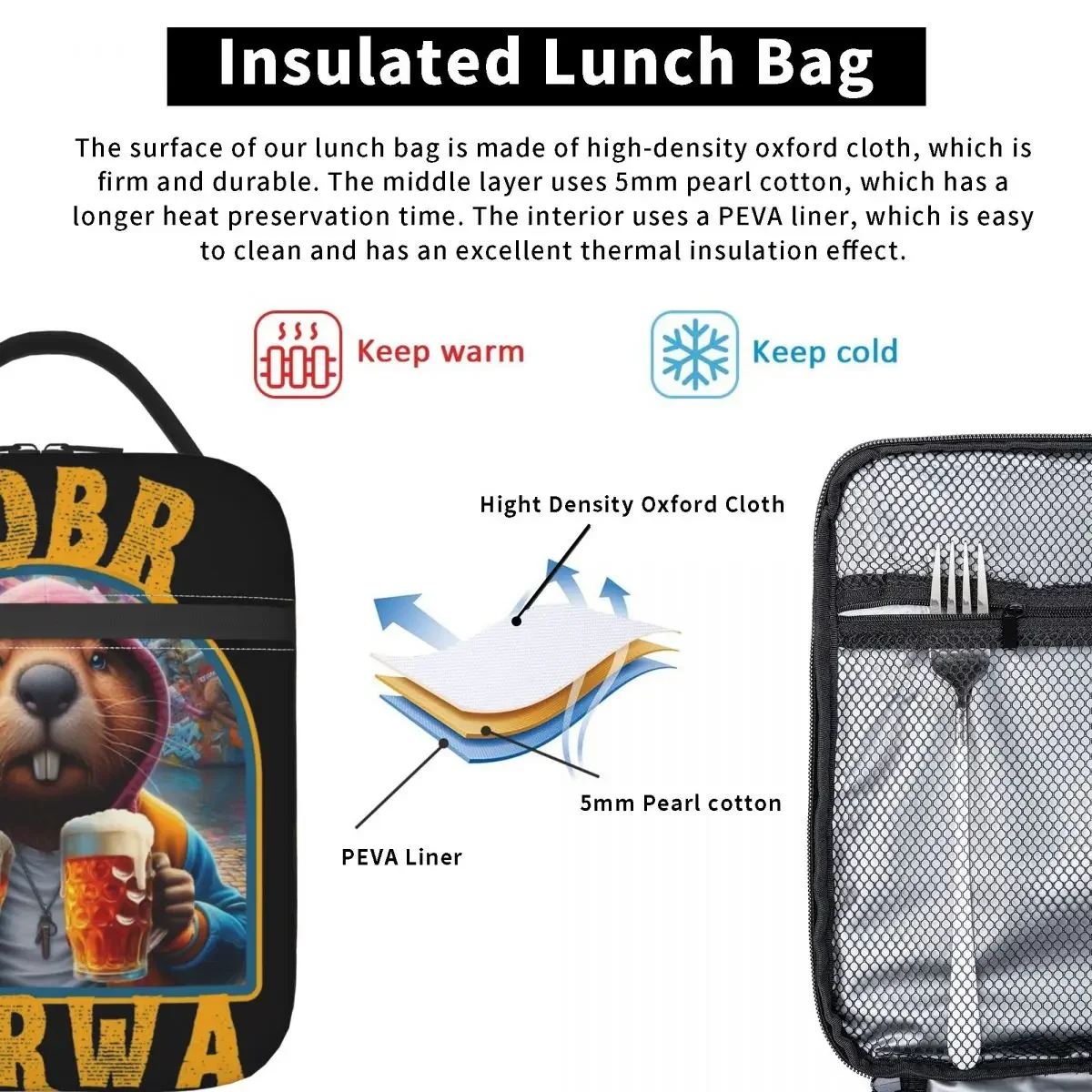 Cheers! Bobr Kurwa Drinking Beer Insulated Lunch Bag Bober Beaver Food Bag Leakproof Thermal Cooler Lunch Box For School Office