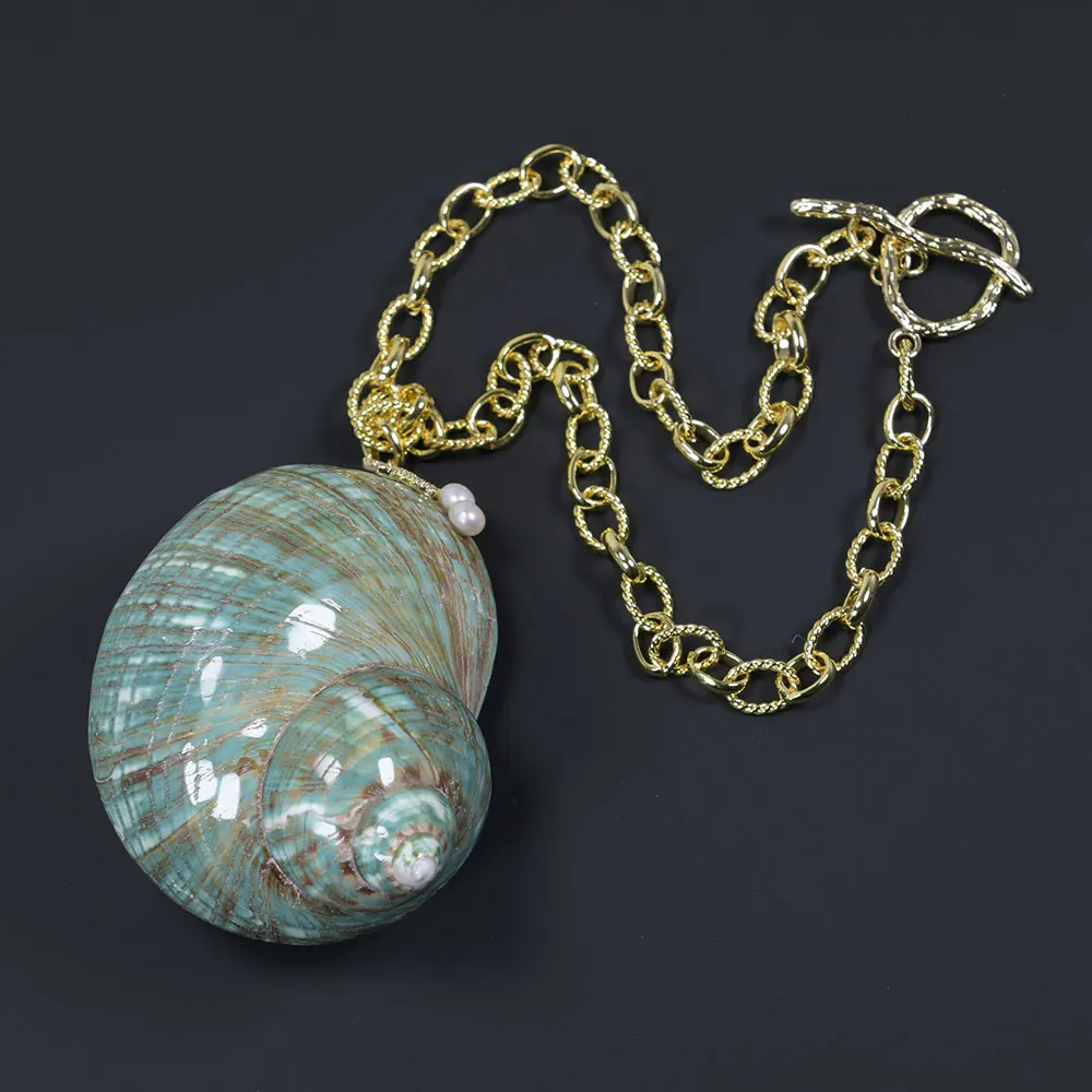 G-g-女性のための天然シェルパールペンダントチェーンネックレス