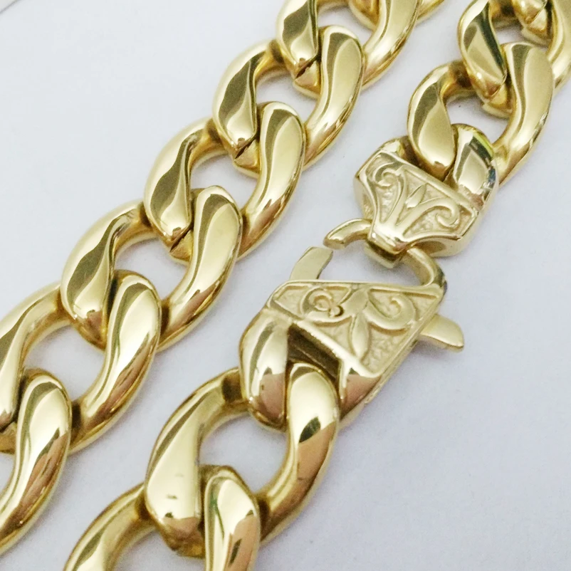 

Heavy New Gold Color 316L Stainless Steel Men 15mm Wide NK Cuban Chains Bracelet Or Necklace Jewelry Gifts