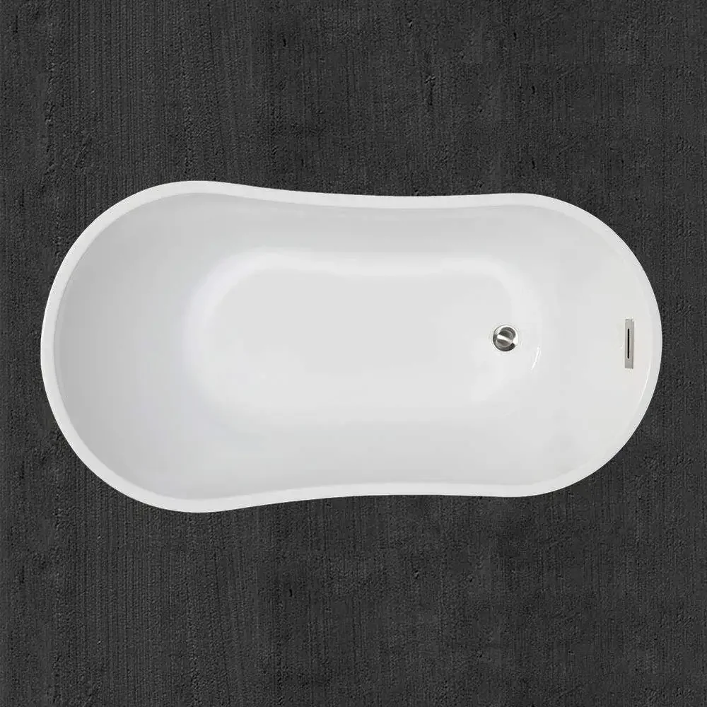 Contemporary White 54" Acrylic Freestanding Bathtub Soaking Tub with Brushed Nickel Overflow Non-Slip Design High Quality 5
