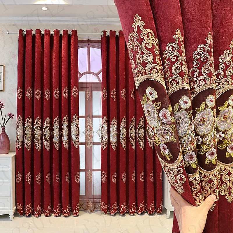 Lot De 2 Rideaux Rouge Cerise Coton Brodé à Passants (occasion)