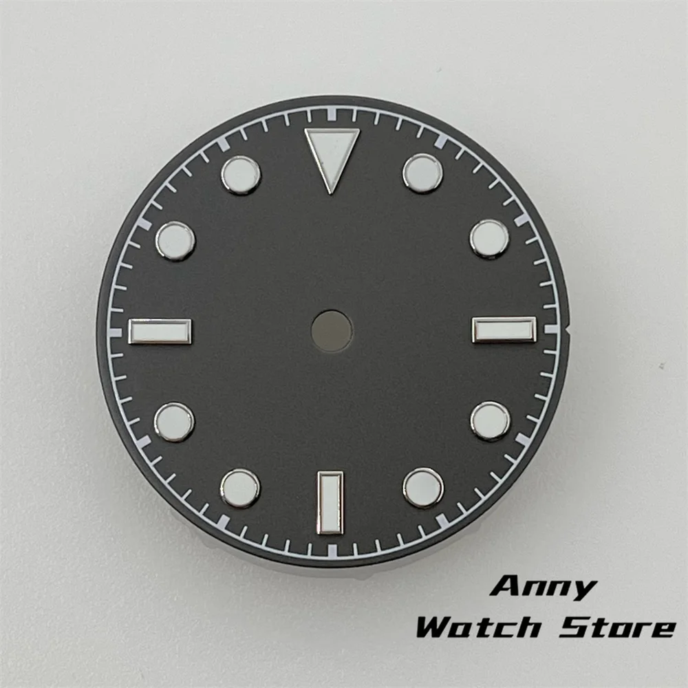 Vintage 29mm Watch Dial with Black, Brown, and Dark Blue Design Featuring Rose Gold Edging and Green Luminous Markers