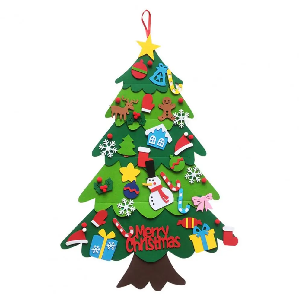 Hanging Christmas Tree for Door Plush Christmas Tree for Kids Montessori Felt Set with Ornaments Lights Kids