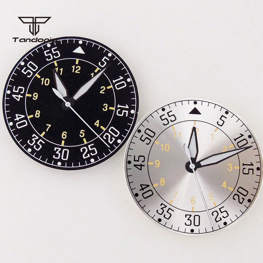 33.5Mm Nero/Argento Pilot Watch Dial Face Hands Set Verde Luminoso Fit Nh35 Nh36 Eta2824 2836 Pt5000 St2130 Movimento Automatico