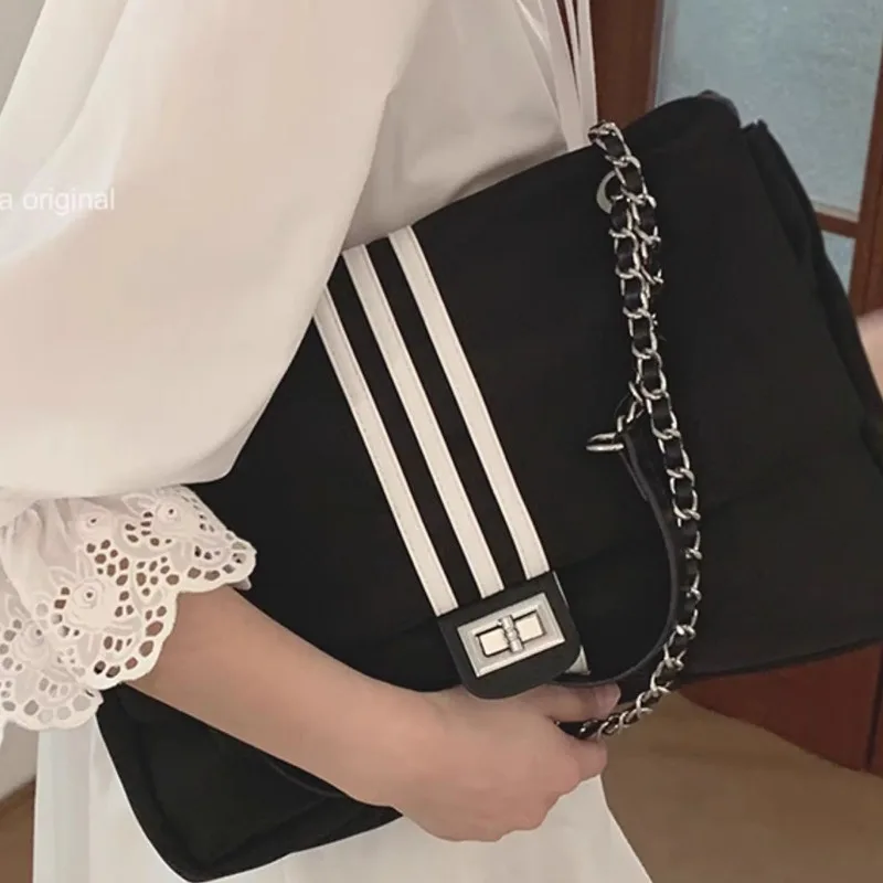 Leisure Canvas Bag for Women 2024 New Trendy Sporty Style Chain Tote Large Capacity Crossbody Wandering Bag сумка женская sac