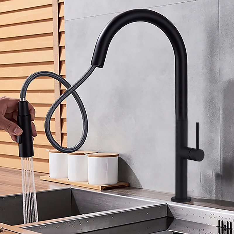 

Смесители для кухни, кухонный кран с одной ручкой, выдвижной, два режима, одно отверстие, поворот на градус