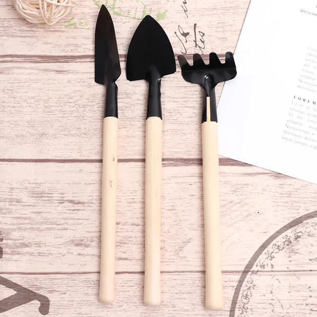 Mini Kerti Kertészeti Növényi Szerszámok Fából Készült Fogantyúval Lapát Ásó Gereblye Csepp Hajó - Image 3