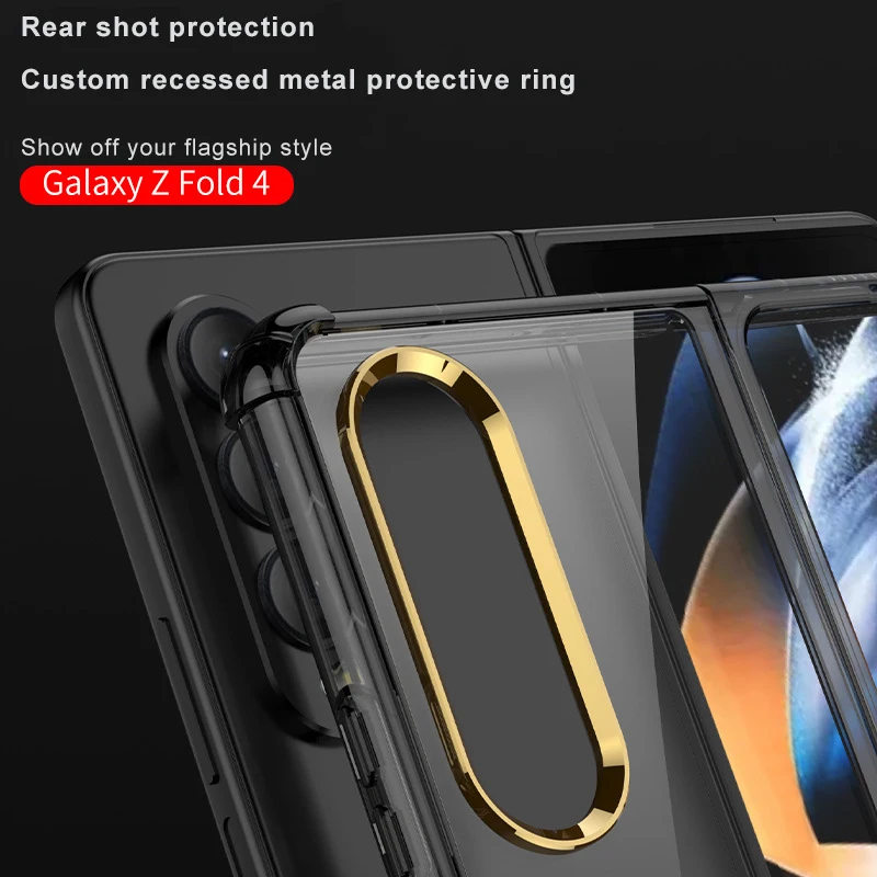 Transparent Magnetic Phone Case For Samsung Galaxy Z Fold 4 5G With HD Tempered Glass Fold4 Four Corners Anti-drop Back Cover