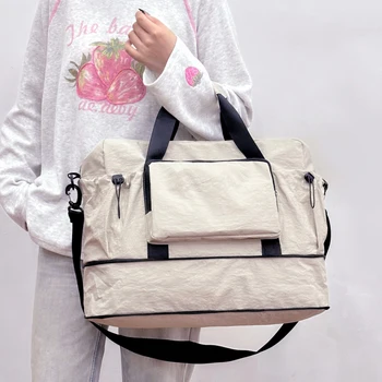 Borsa da viaggio di grande capacità per brevi viaggi, borsa per bagagli portaoggetti, borsa da fitness sportiva a tracolla leggera e portatile per donna, espandibile e può essere attaccata a una valigia trolley