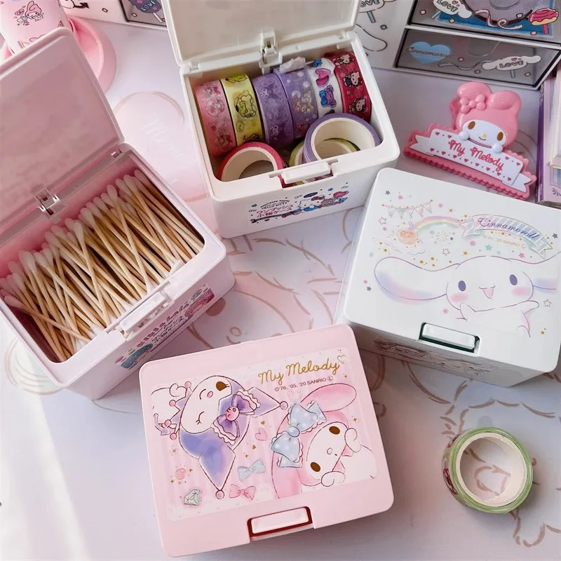 Sanrio Anime Hello Kitty Press Box Cute Cartoon Cinnamonroll Melody Girl Lipstick Cosmetics Storage Box Desktop Item Storage Box disney winnie bear new cartoon makeup bag fashion large capacity cosmetic storage bag high quality waterproof item sorting box