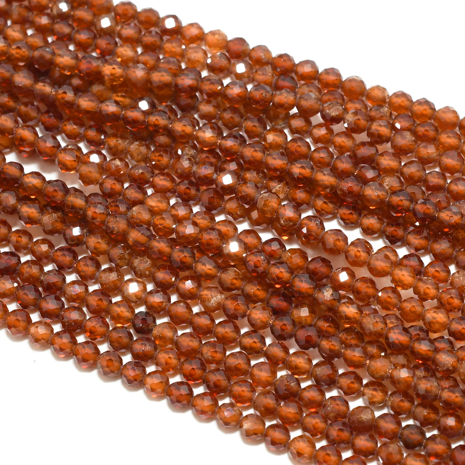 Perles Naturelles Grenat Grossulaire Facettées 2-3 Mm - Rondes - Pour Fabrication De Bijoux DIY (12 Pouces)