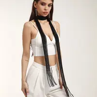 Fashion Nightclub Gold Silver Bright Silk Sunscreen Shawl Shiny Necklace For Women Lace Tassel Party Evening Dress Scarf