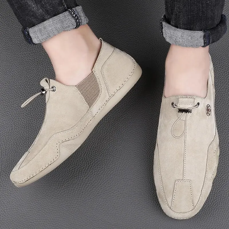 Handmade men leather boat shoes soft sole light anti-slip outdoor flats