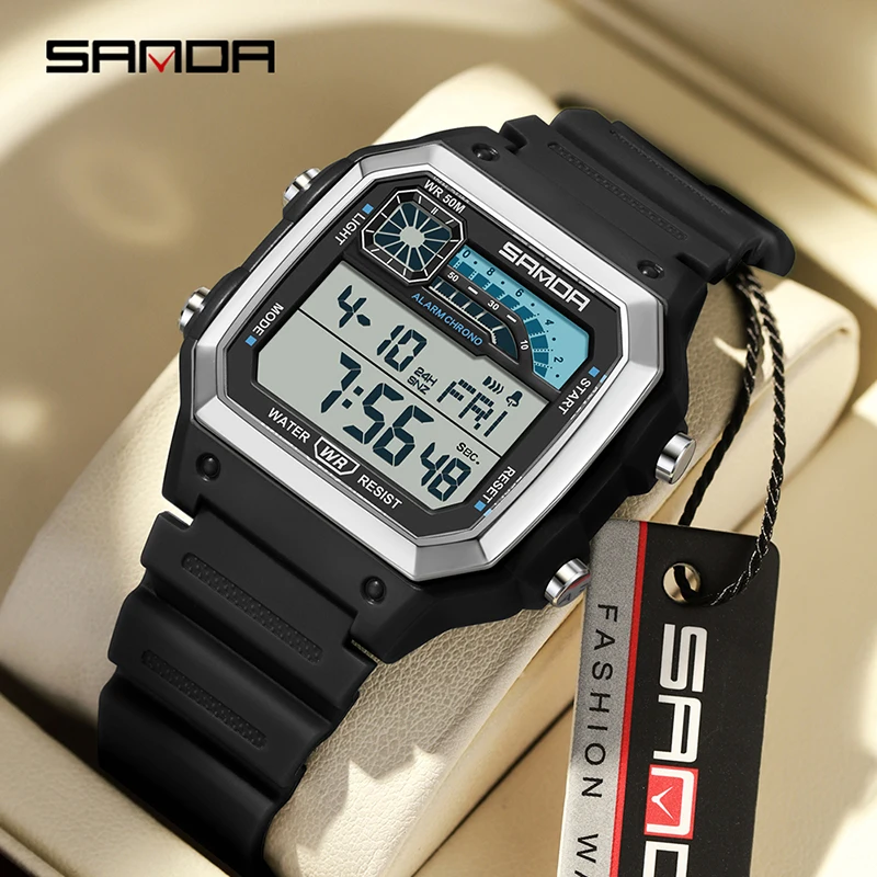 Men's Luxury Digital Wristwatch with Luminous Dial and Waterproof Features