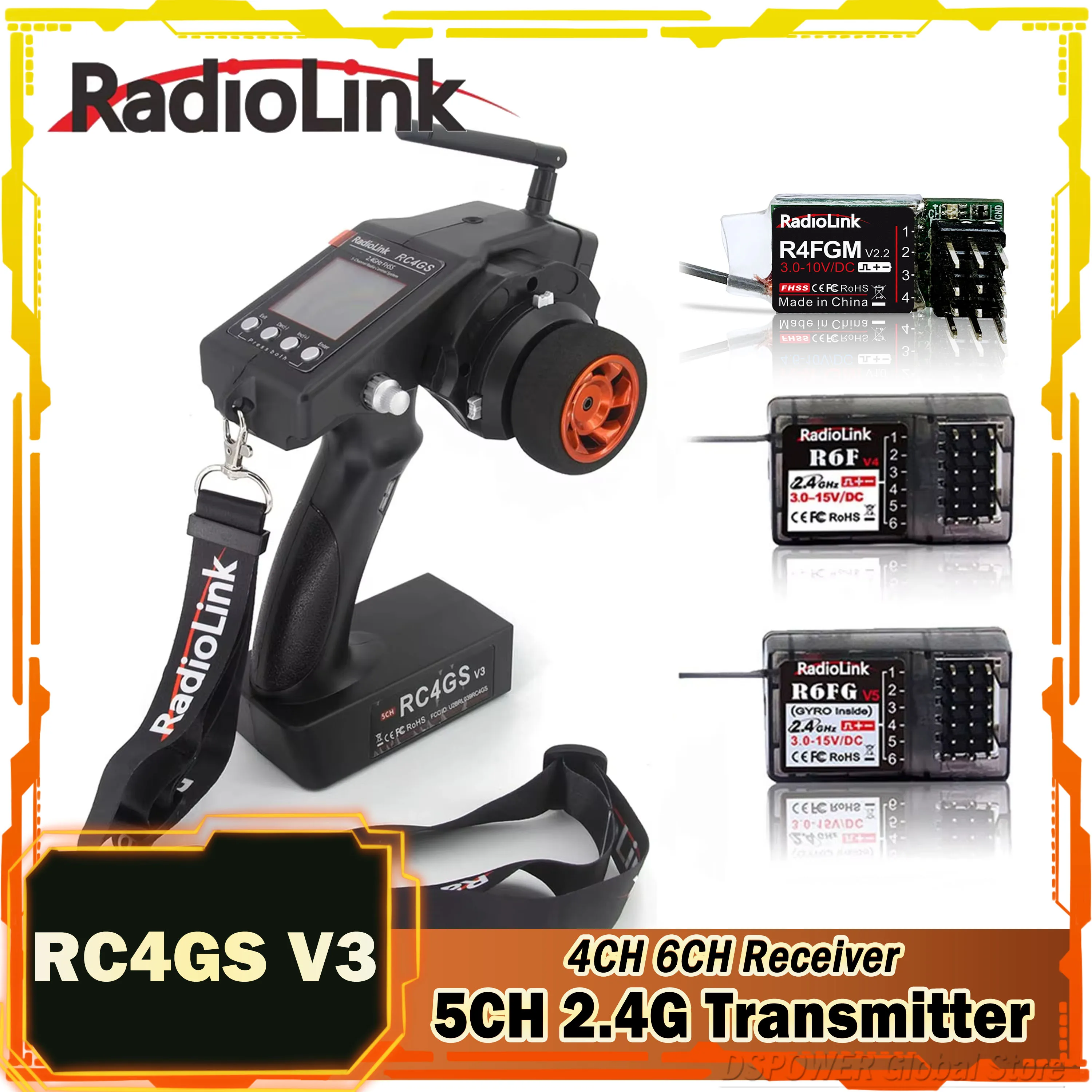 Radiolink R4FGM Récepteur 4 canaux pour voiture RC 1:28