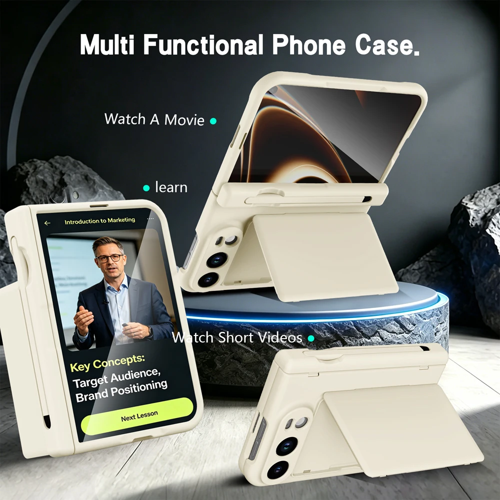Premium Luxury Metallic Frosted Card Holder Fold Phone Case with Glass Screen Protector and Full Hinge Protection