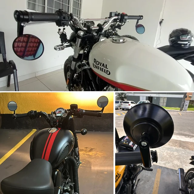 Motorcycle Rear View Mirror Black 7/8" Round CNC Cafe Racer Parts Motorcycle Side Mirror Bar End Motorbike For Kawasaki Black