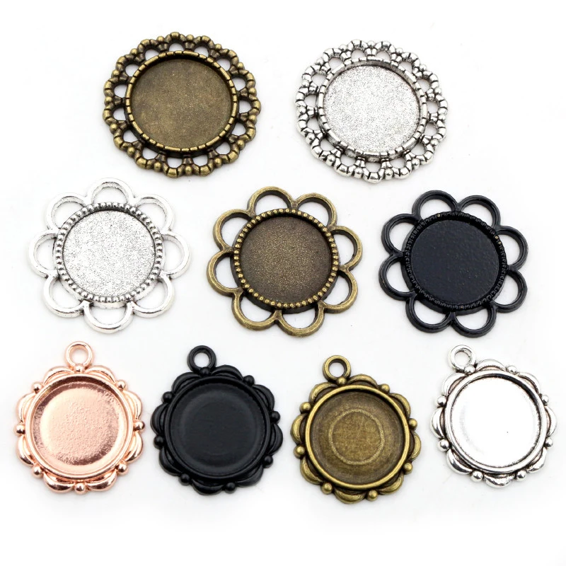 15pcs 14mm 16mm Innere Größe Antike Bronze Und Silber Überzogen Blume Stil Cabochon Basis Cameo Einstellung Charme anhänger