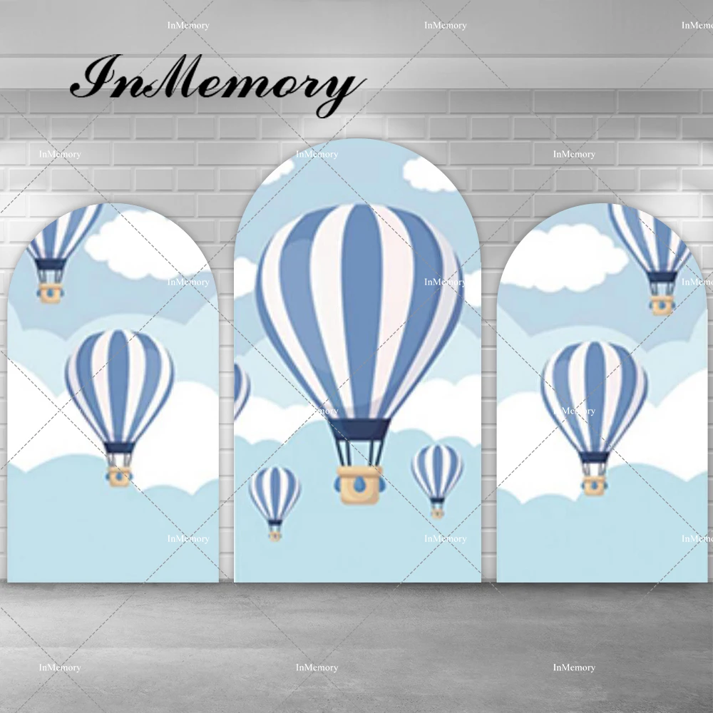 

Hot Air Balloons Arch Backdrop Cover Kids 1st Birthday Party Baby Shower Wall Chiara Banner Sky Blue Photography Background