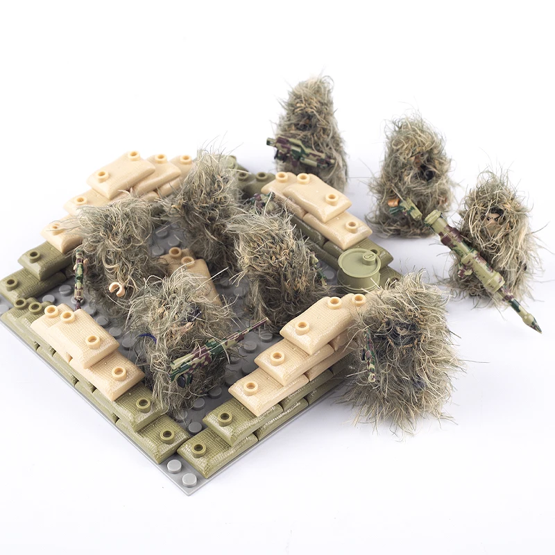 WW2MilitaryGhillieSuitBuildingBlocksSWATFiguresCamouflageWeaponSniperArmySoldierDIY