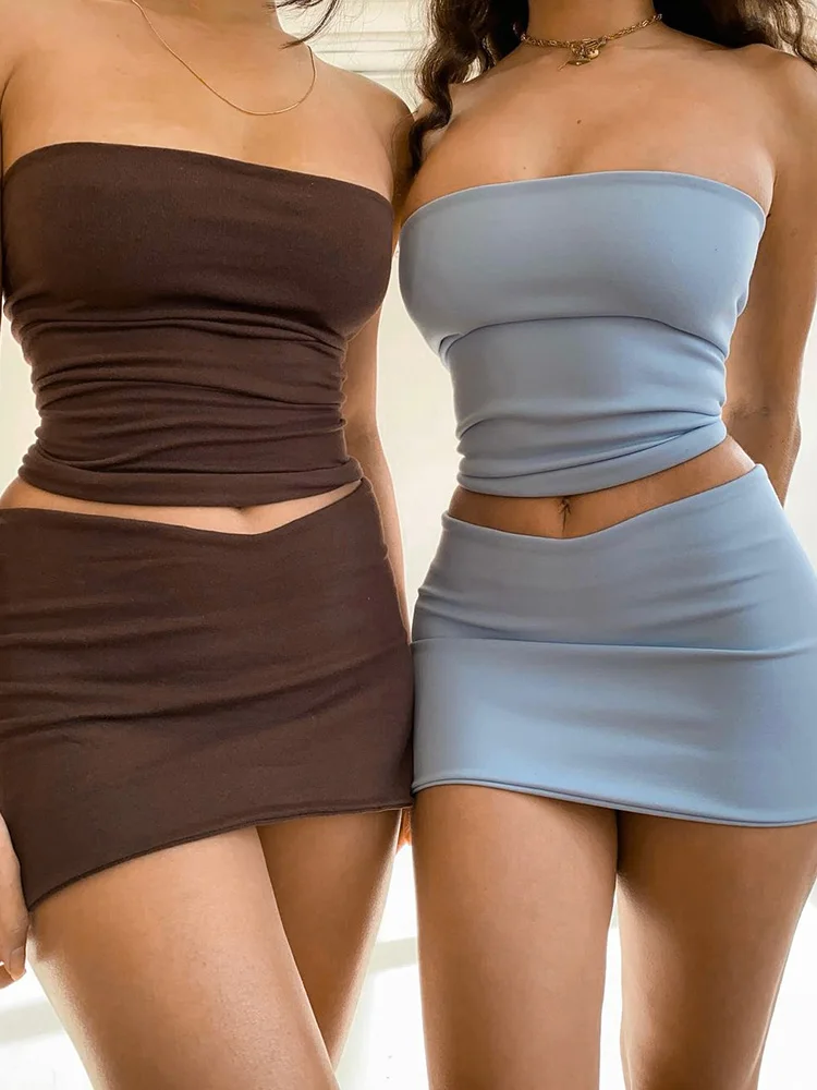 Dulzura Women 2025 Spring Tube Tops Mini Skirts Party Club Two Piece Matching Sets Vacation Outfits Wholesale Items For Business - Image 3