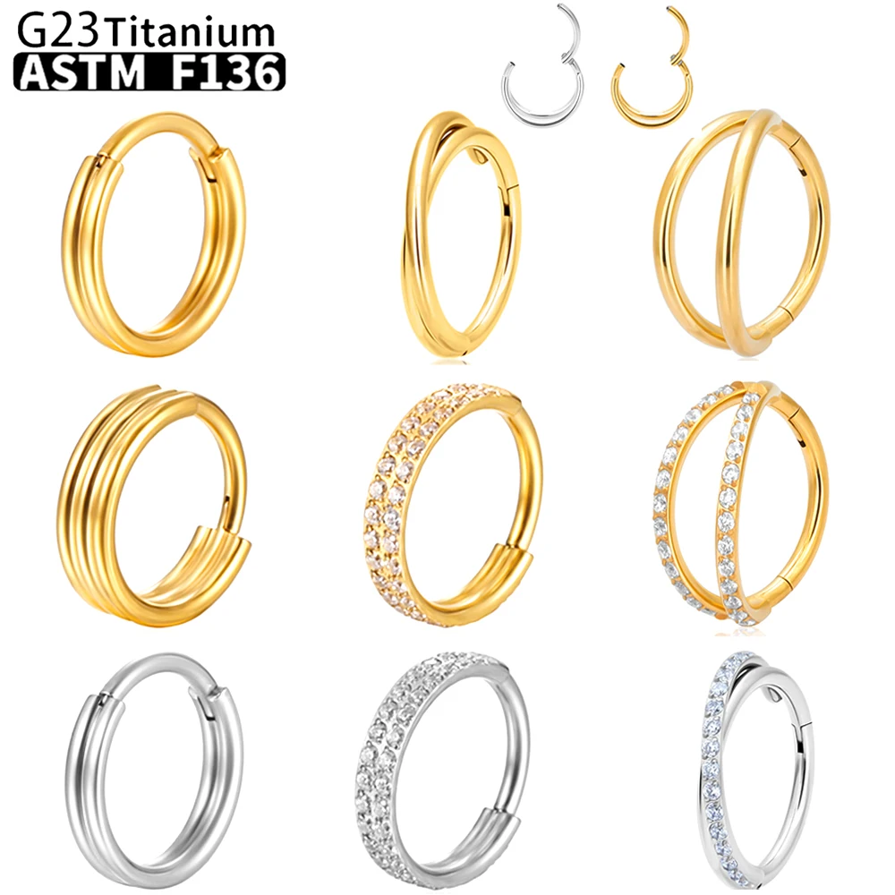 Wholesale G23 Titanium Piercing Nose Ring Earrings For Women Zircon ASTM F136 Body Jewelry Labret Ear Tragus Cartilage