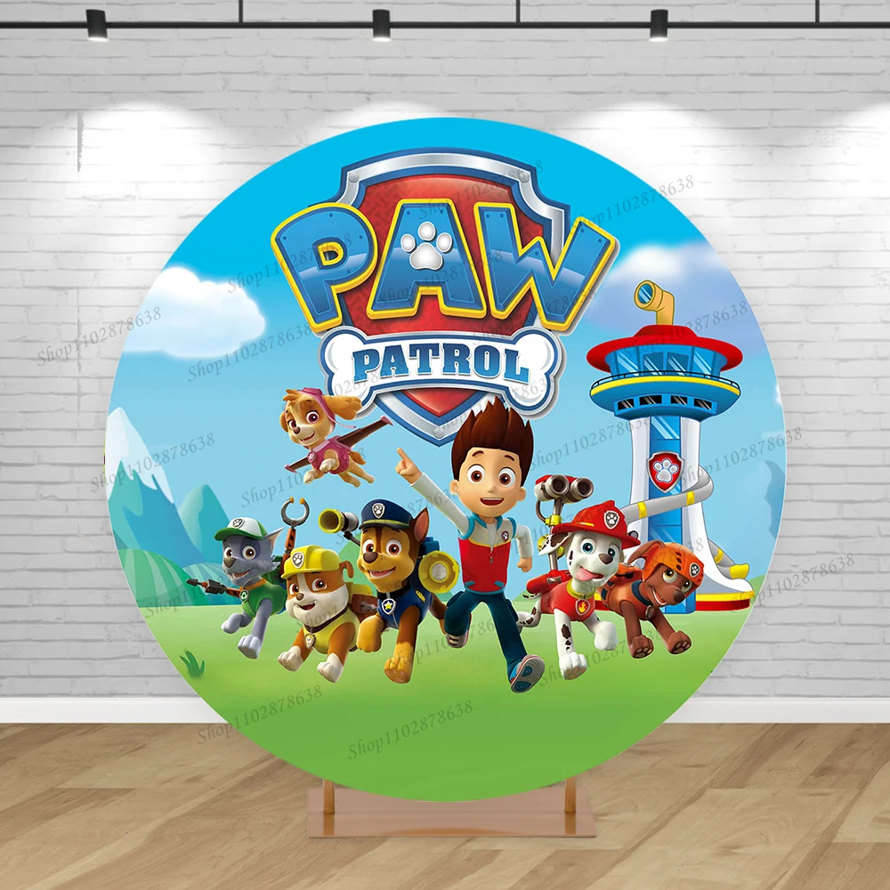 Paw Patrol Theme Party sfondo bambini ragazzi compleanno sfondo rotondo forniture Pup Baby Shower coperchio cilindro Decor Banner Poster