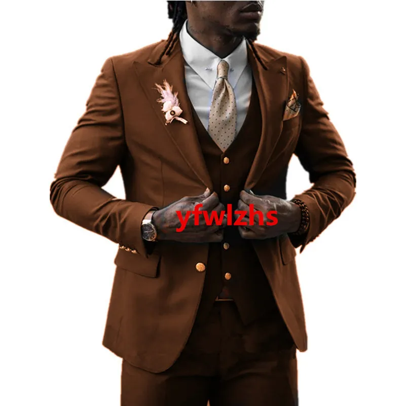 

Customized Men's Suit Peak Lapel Groom Tuxedos Jacket Blazers Halloween Costume Elegant For Luxury Man Suit's For Wedding 518