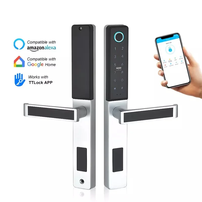 

Водонепроницаемый умный раздвижной замок TTlock APP, интеллектуальный электронный дверной замок со сканером отпечатков пальцев, Система доступа к дверям Alexa Google Home