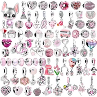 Pink Series Mom Hearts Flower Crown Cupcake Charm Bead Fit Original European 925 Silver Bracelet DIY Jewelry Key Chain Accessory 1