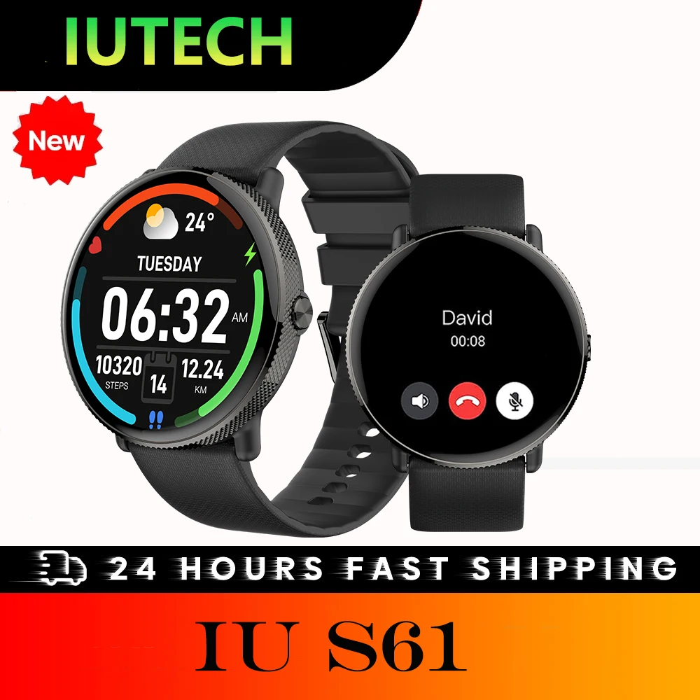 IUTECH S61 스마트 워치 남녀공용 블루투스 통화 스마트 워치, 방수 100 + 스포츠 건강 스마트워치, 1.43 인치