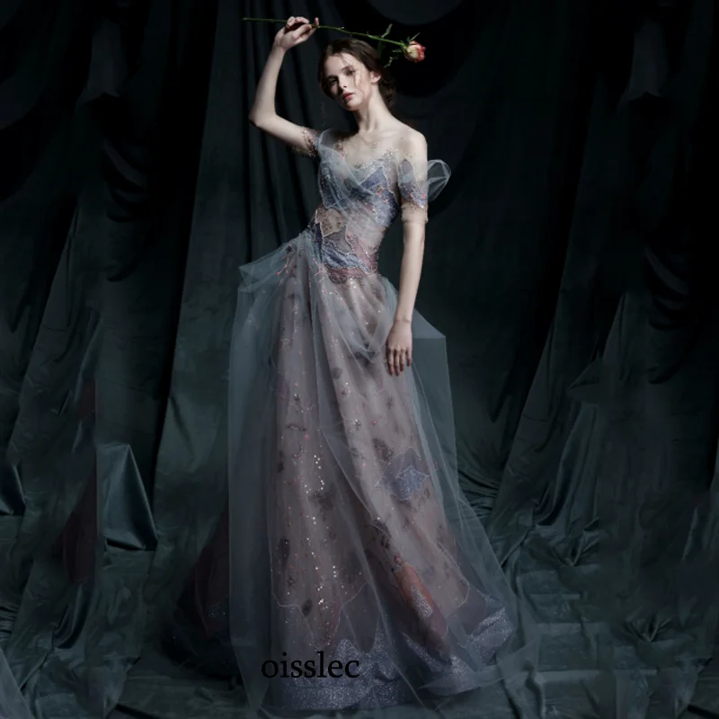 

Oisslec Evening Dress Beading Prom Dress Sequins Fromal Gown Embroidery Celebrity Dresses A Line Party Gown Elegance Customize