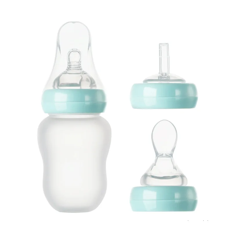 

3 in 1 Wide Neck Baby Nursing Bottles with Milk Feeding Nipple Food-grade Soft Silicone Bottle-Squeeze Dispensing Spoon Feeder