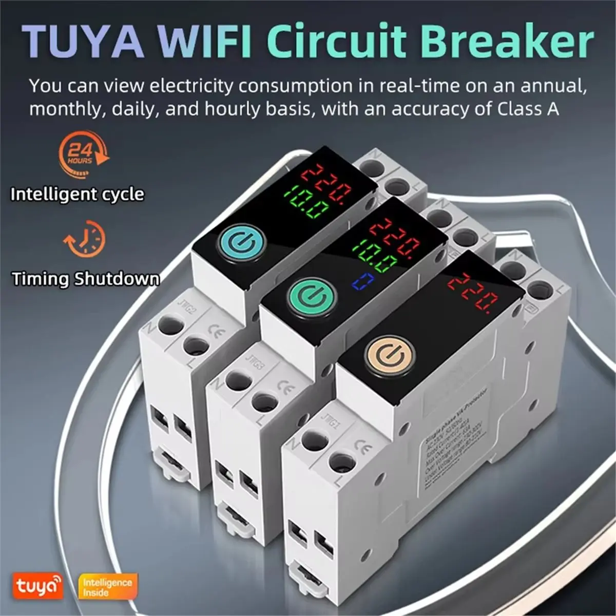 A10R Wifi 회로 차단기 스위치 Kwh 계량 타이머 과전압 및 저전압 보호 장치 1-63A 전원 차단 타이머 스위치 A