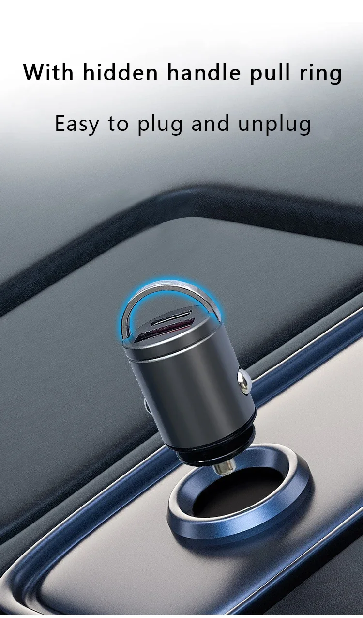 LOYEUANR Mini-Auto-USB-Ladegerät, Höhe 31 mm, Leistung 200 W, versteckte Installation, nicht hervorstehend, USB + PD, für iPhone, Huawei, Mobiltelefon – Detail 2