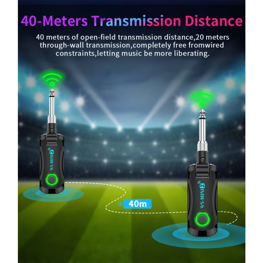 2.4GHz Mini Wireless Guitar System Rechargeable Audio Transmitter Receiver for Bass Electric Instruments