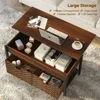 Lift Top Coffee Table with Hidden Storage Compartment and 2 Rattan Baskets, 41.7" Retro Central Table with Wooden Lift Tabletop 5