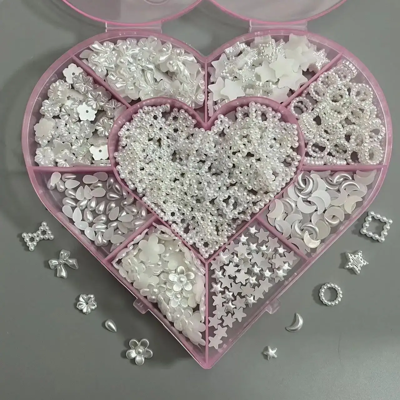 Pink Heart Boxed 500pcs Mixed Pearl Love Bow Star Butterfly French Ballet Princess Ballerina Nail Art Charms Decoration Gem Set 5