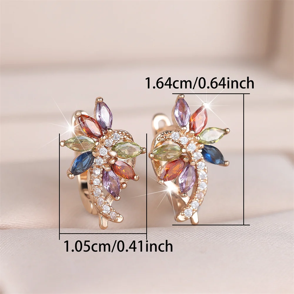 Multicolor Zircon Marquise Stone Flower Hoop Earrings For Women Vintage Gold Color Ear Buckle Wedding Jewelry Engagement Gifts