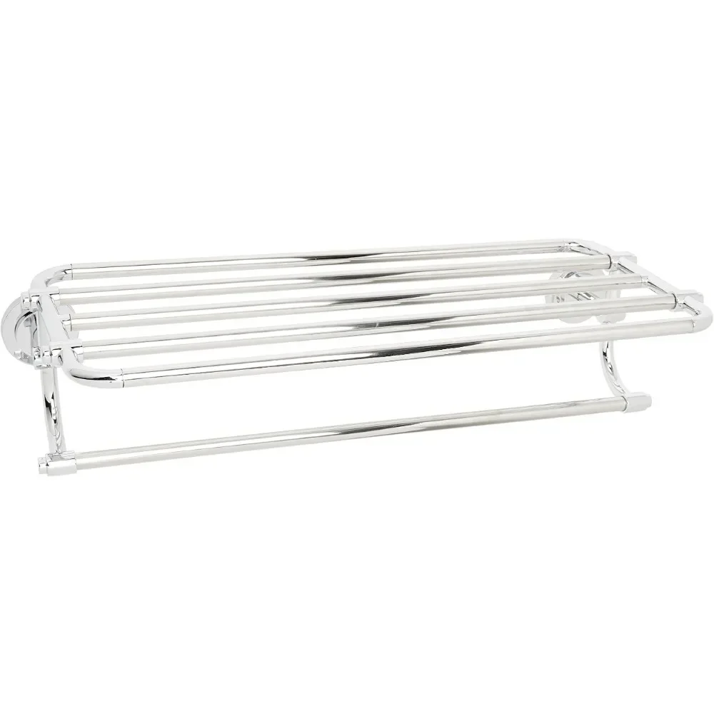 DN0794CH Iso 24-Inch Wide Bathroom Hotel-Style Towel Shelf with Towel Bar, Chrome