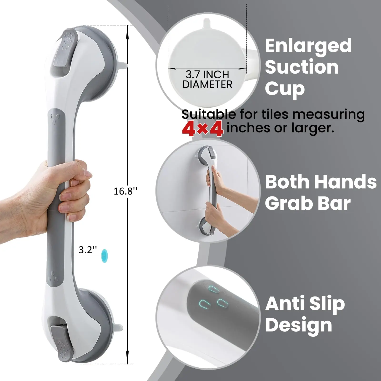 2pcs TAILI Shower Grab Bar Glow in The Dark Grab Bar Bathroom Handles Shower Rails for Seniors Safety Grip Removable No Drilling