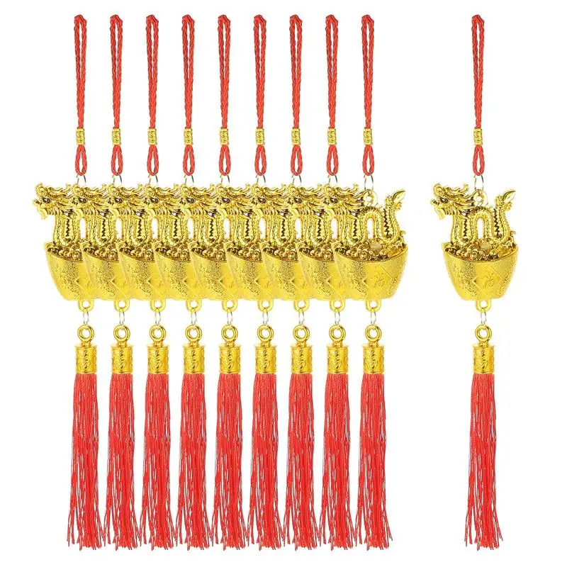 

10pcs Chinese Dragon Hanging Ornament With Tassel Hanging Zodiac Hanging Tassel Spring Festival Pendant Celebration Supplies