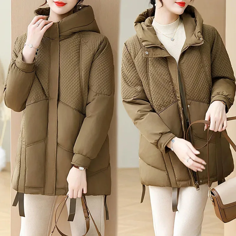 

New Autumn Winter Fried Street Down Cotton Jacket Female Thicke Warm Quilted Jacket Hooded Parker Outerwear Women Cotton Clothes