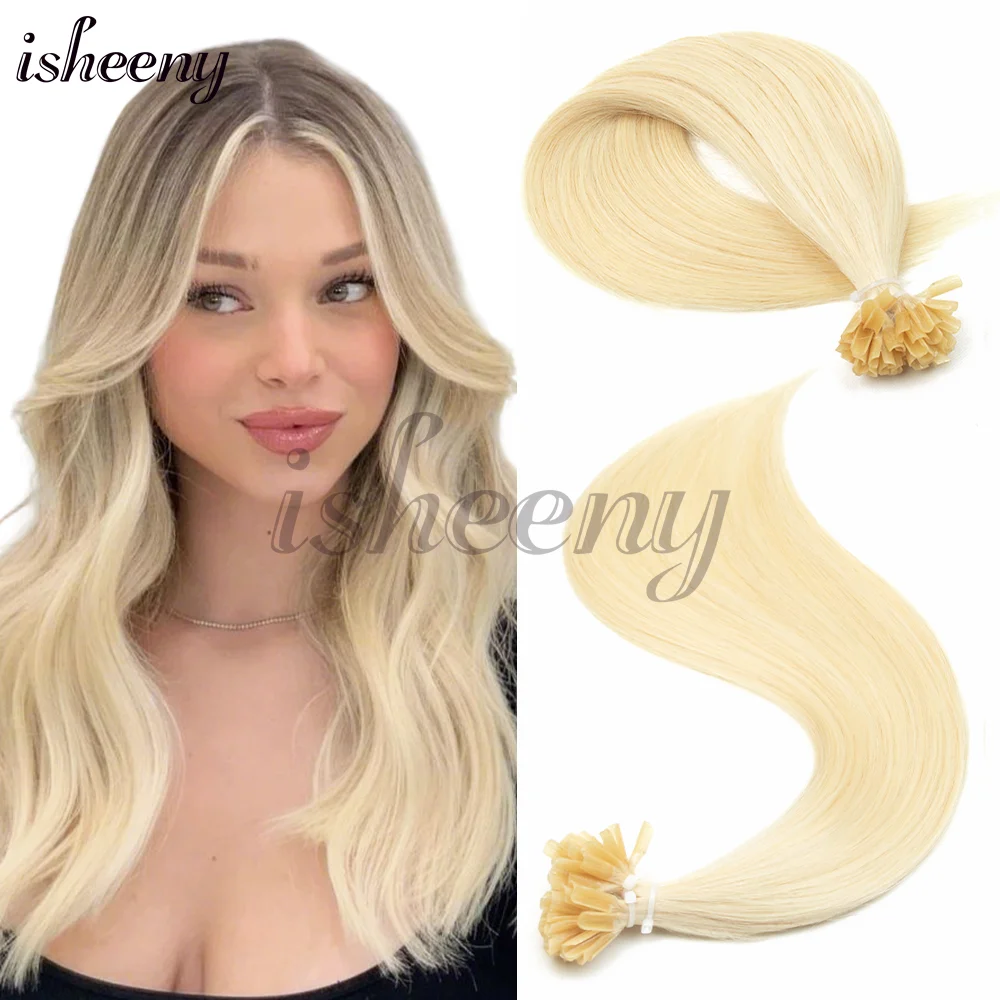 U-Spitzen-Haarverlängerungen, echtes Echthaar, 30,5–50,8 cm, Farbe 60, platinblonde Haarverlängerungen, Keratin-U-Spitzen-Haarverlängerungen, 30 g/50 s
