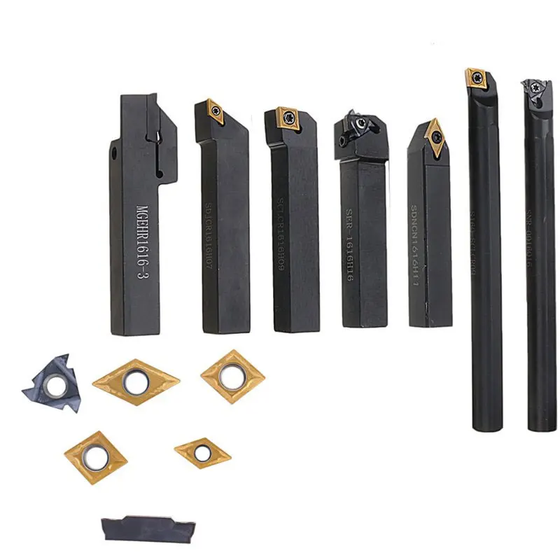 

7Pcs/set 16mm Shank Lathe Turning Tool Holder Boring Bar CNC Tools Set With Carbide Inserts and Wrenches Hard Alloy