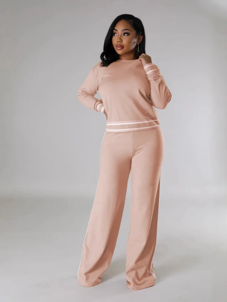 Wmstar Two Piece Set Women Wholesale Long Sleeved Knitted Sweaters Wide Casual Trousers Clothing Autumn Winter Europe America