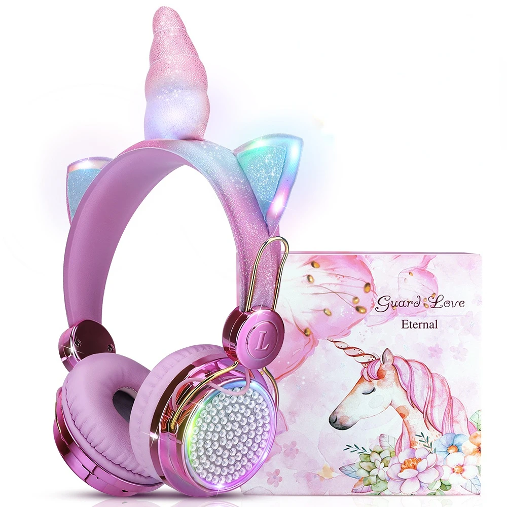 

Wireless Bluetooth Headset Glow Lights Unicorn Headphones for Children Music Stereo with MIC Kids Girls Christmas Gifts Helmets
